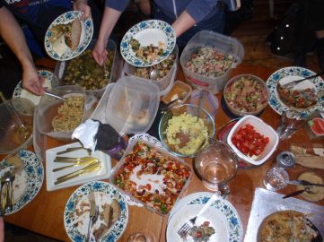 Little time to try a selection of so many appetising dishes at this pot luck feast