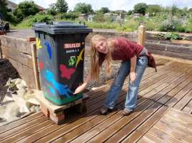 Reusing old wheelie bins into water butts at the Golden Hill Community Garden